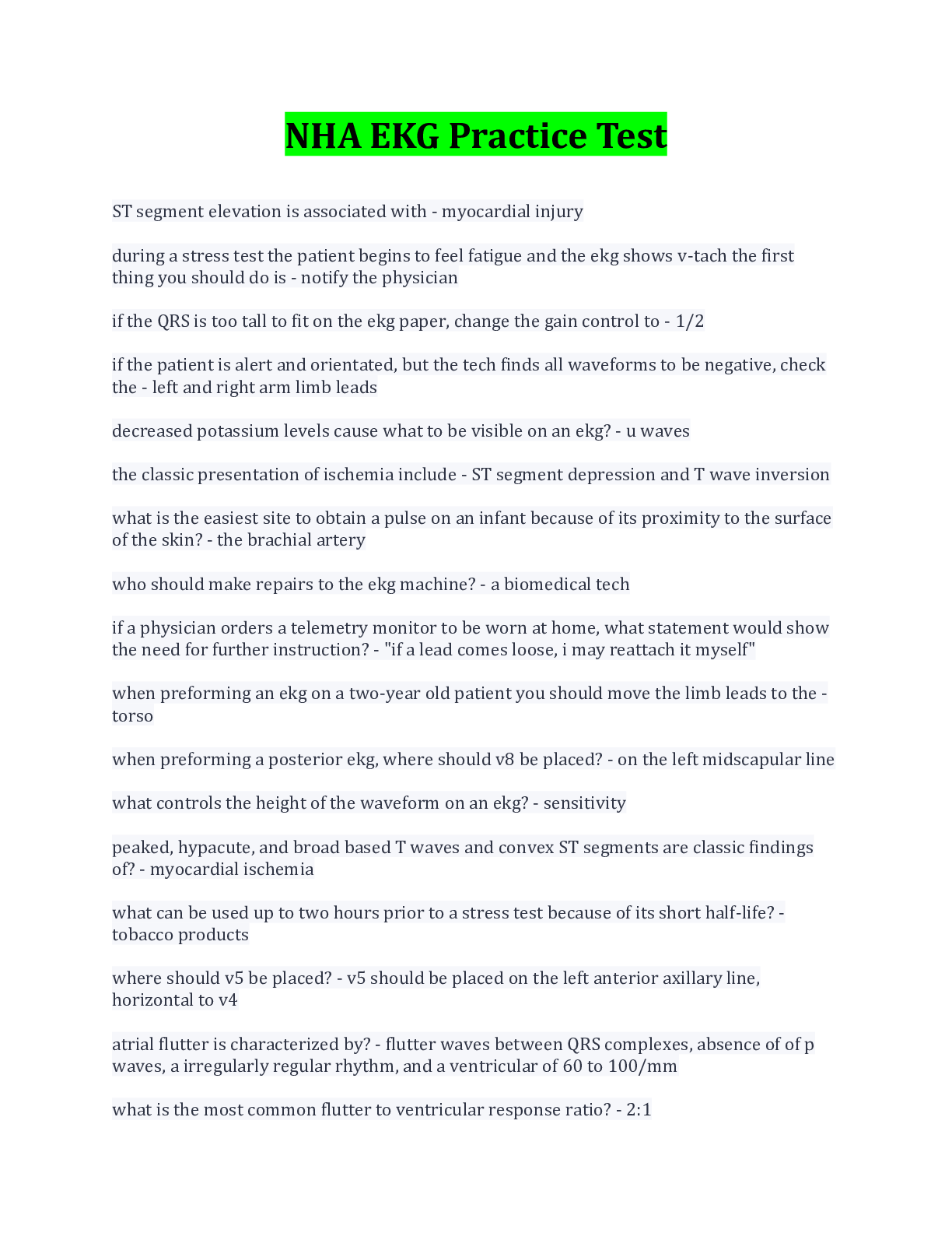 Preview image of NHA EKG Practice Test/Download document